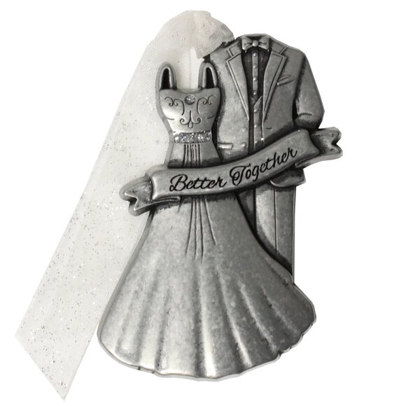 New! Wedding Bride & Groom Pewter & Swarovski Christmas Ornament Better Together - Picture 1 of 1